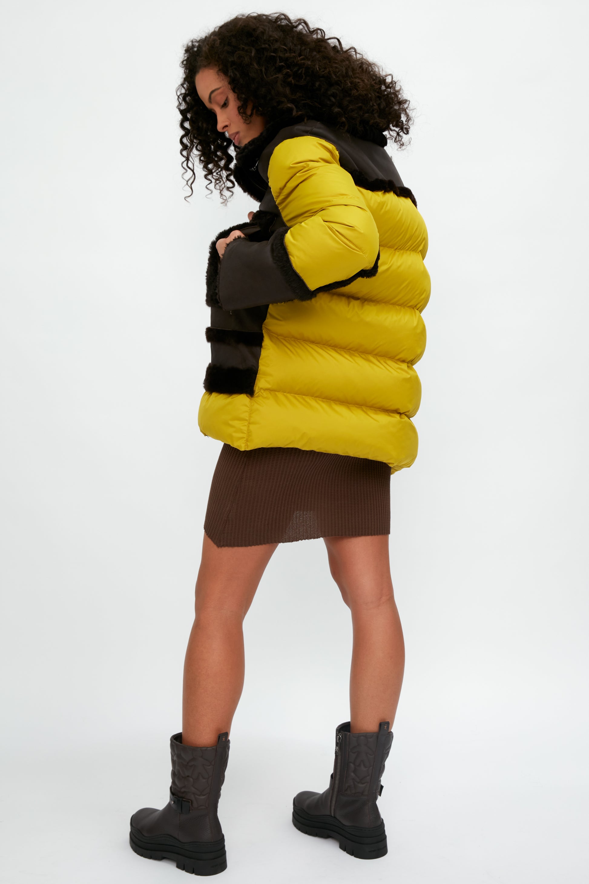HENRY BEGUELIN Shearling and Leather Parka Coat in Moro and Curry