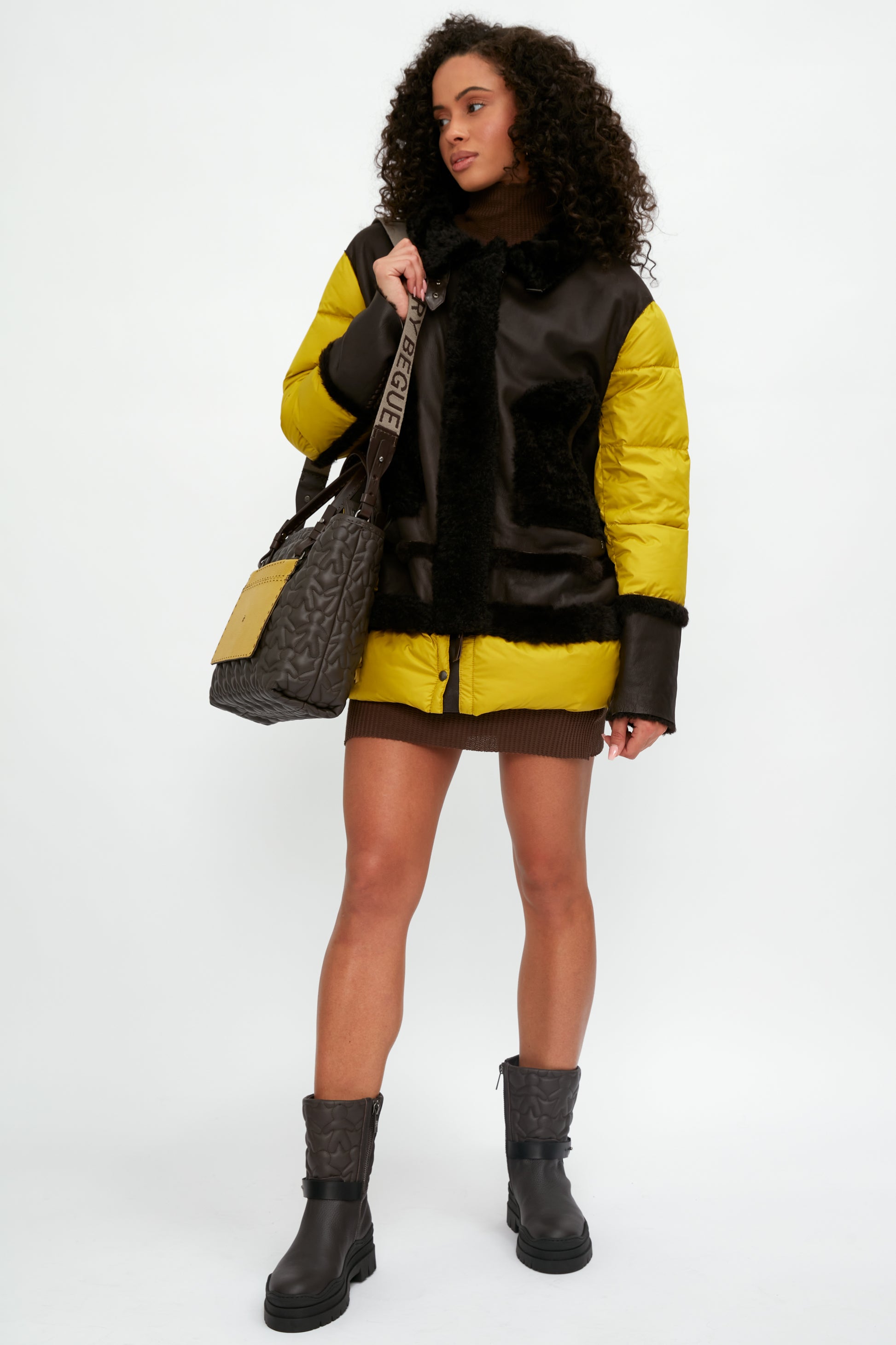 HENRY BEGUELIN Shearling and Leather Parka Coat in Moro and Curry