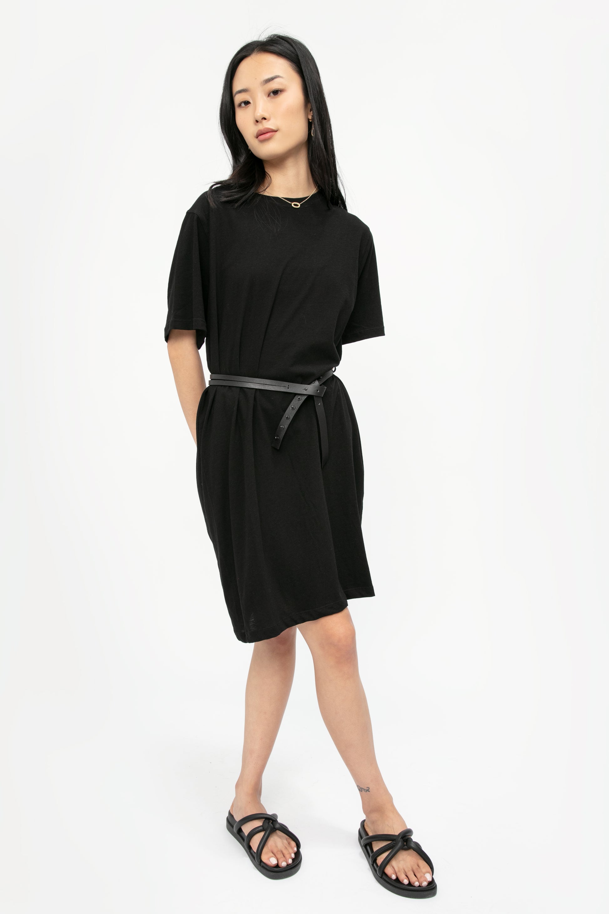 ISABEL BENENATO Cotton T-Shirt Dress in Black