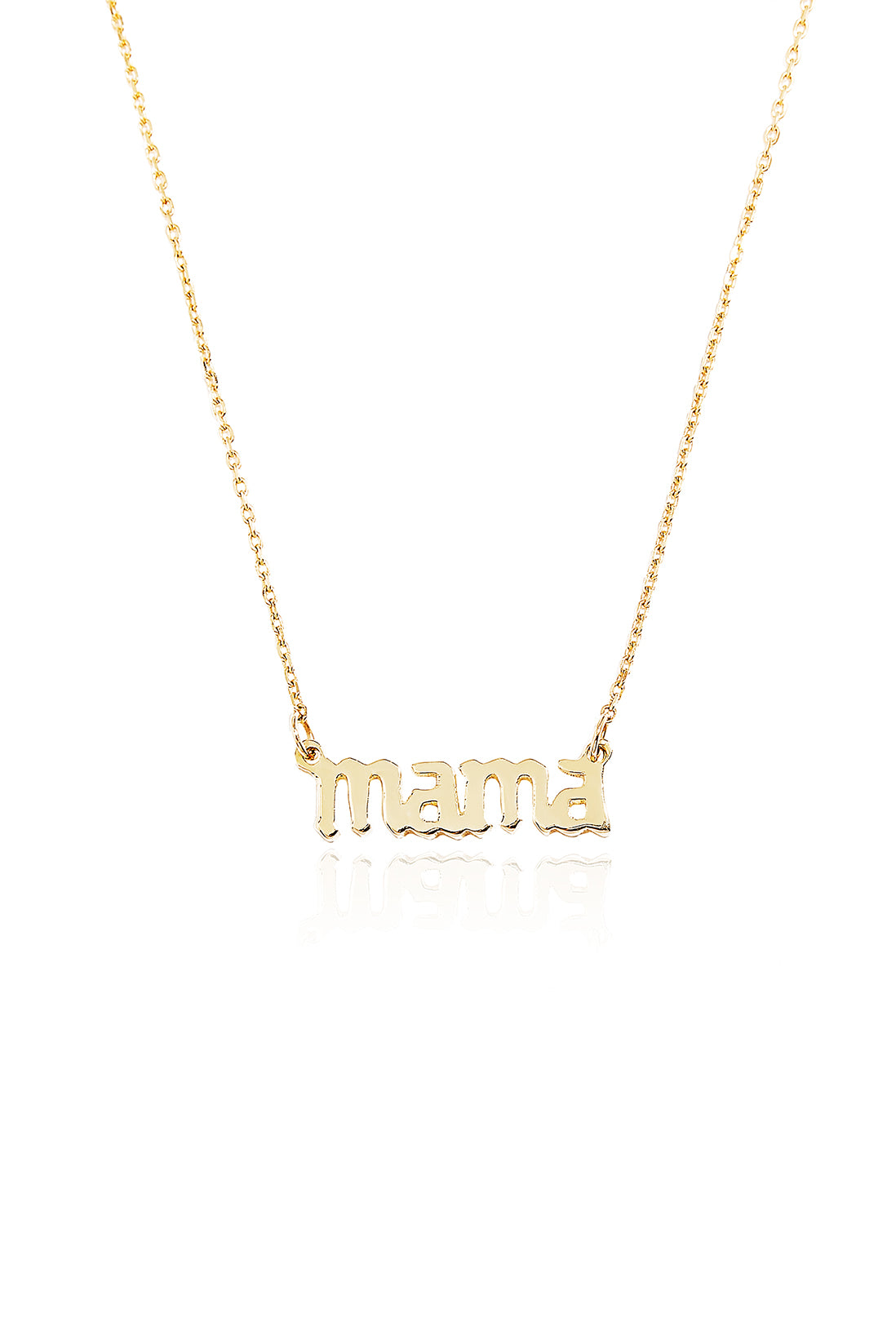 Celtic Mama Gothic Letters Necklace in Yellow Gold