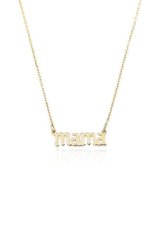 L.A. STEIN Celtic Mama Gothic Letters Necklace in Yellow Gold