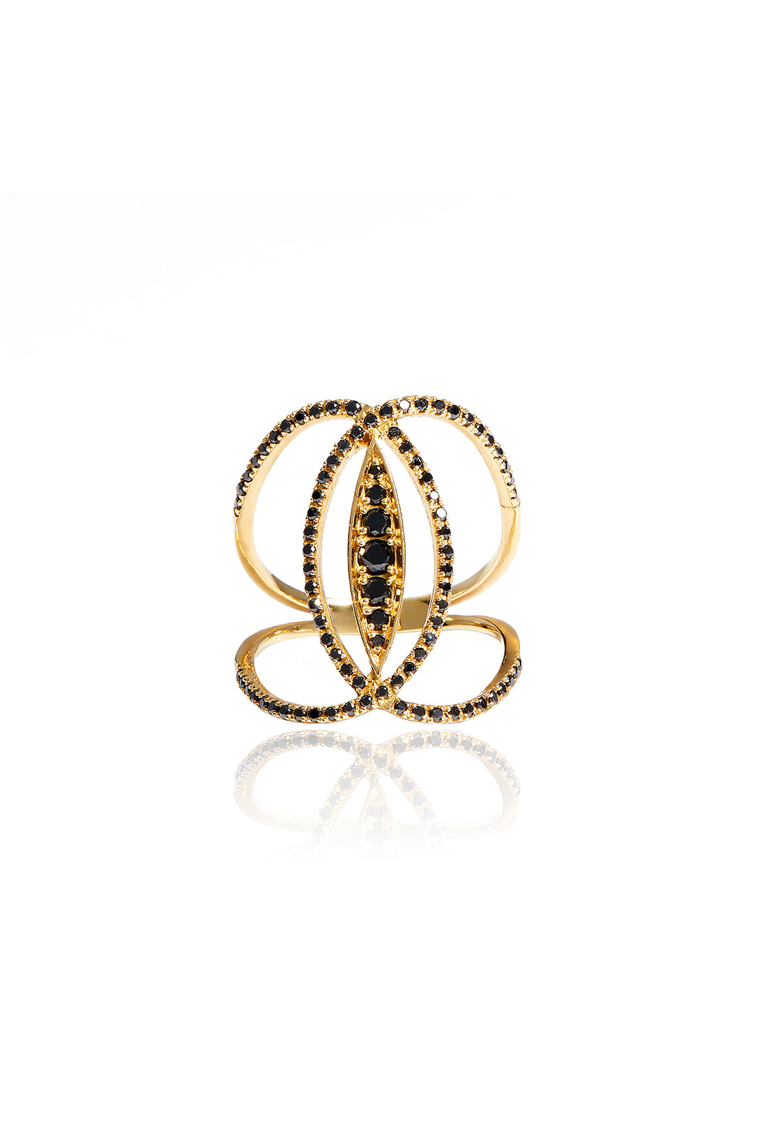 L.A. STEIN Black Diamond Marquis Ring in 18k Yellow Gold