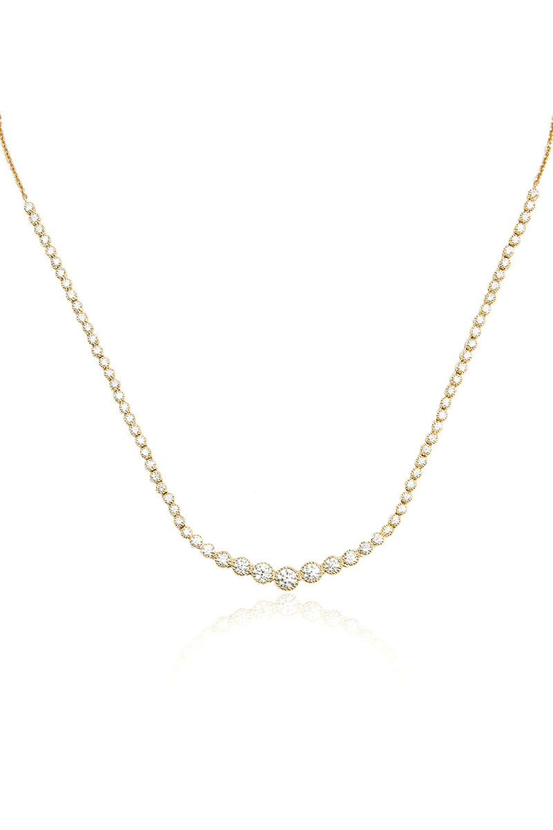 Large Diamond Tennis Necklace in Yellow Gold