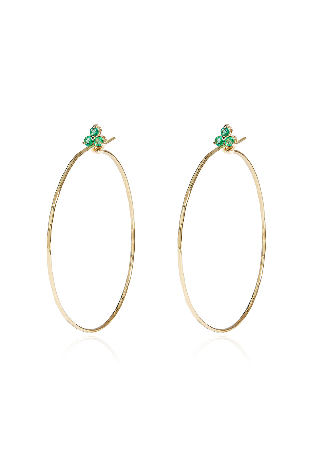 Large Emerald Fleurette Hoops in 18k Yellow Gold