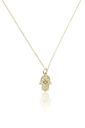 L.A. STEIN Diamond Mini Hamsa Necklace in Yellow Gold