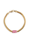 L.A. STEIN Miami Cuban Chain Bracelet with Pink Sapphire Pad in 14k Yellow Gold