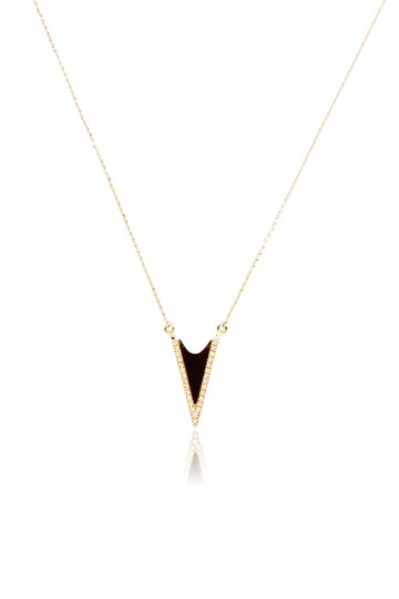 L.A. STEIN Black Onyx Diamond V Necklace in Yellow Gold