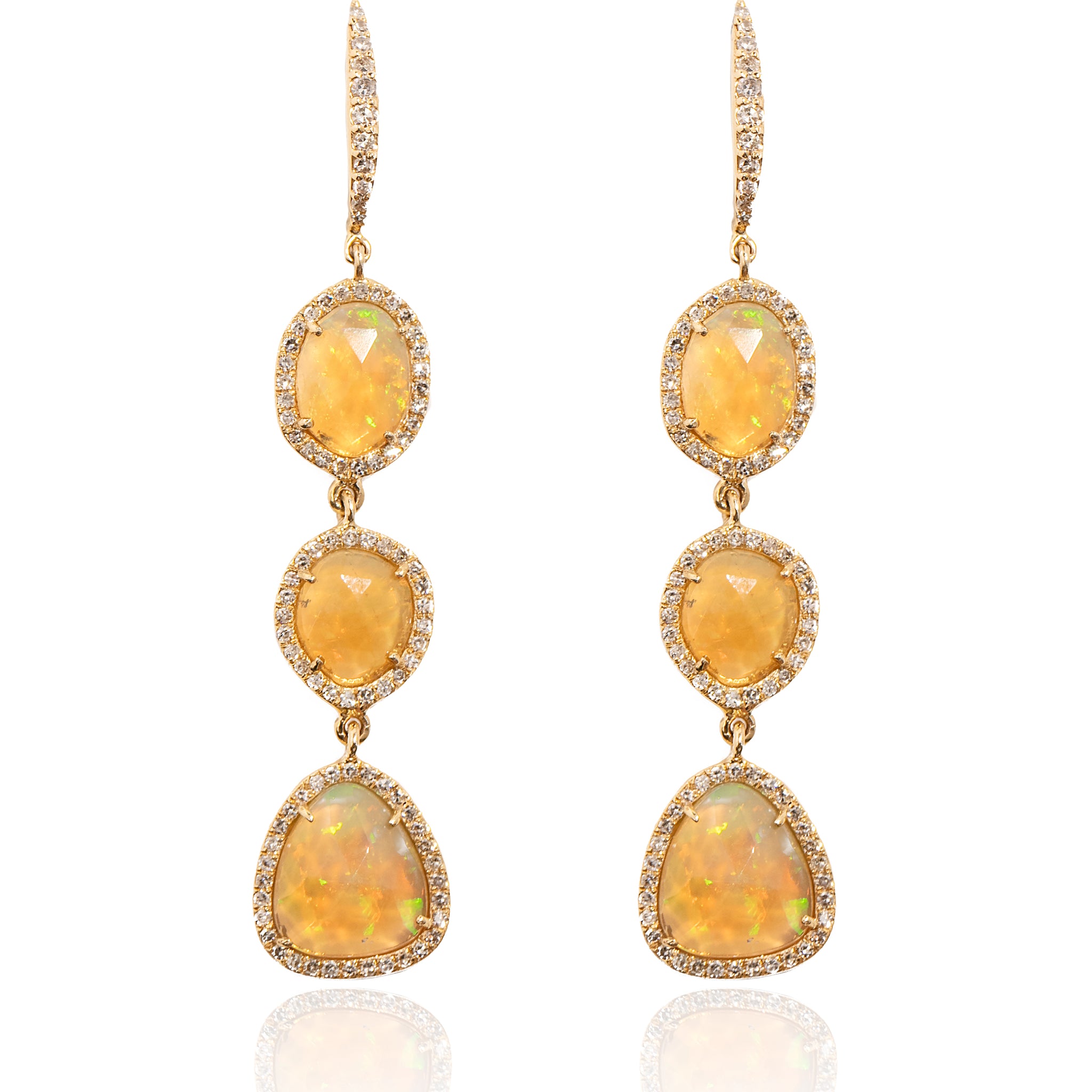 L.A. STEIN 3 Diamond Opal Earrings in 14k Yellow Gold