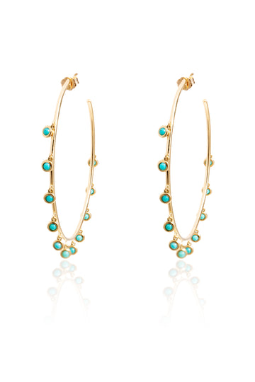 L.A. STEIN Large Turquoise Gypsy Hoops in Yellow Gold