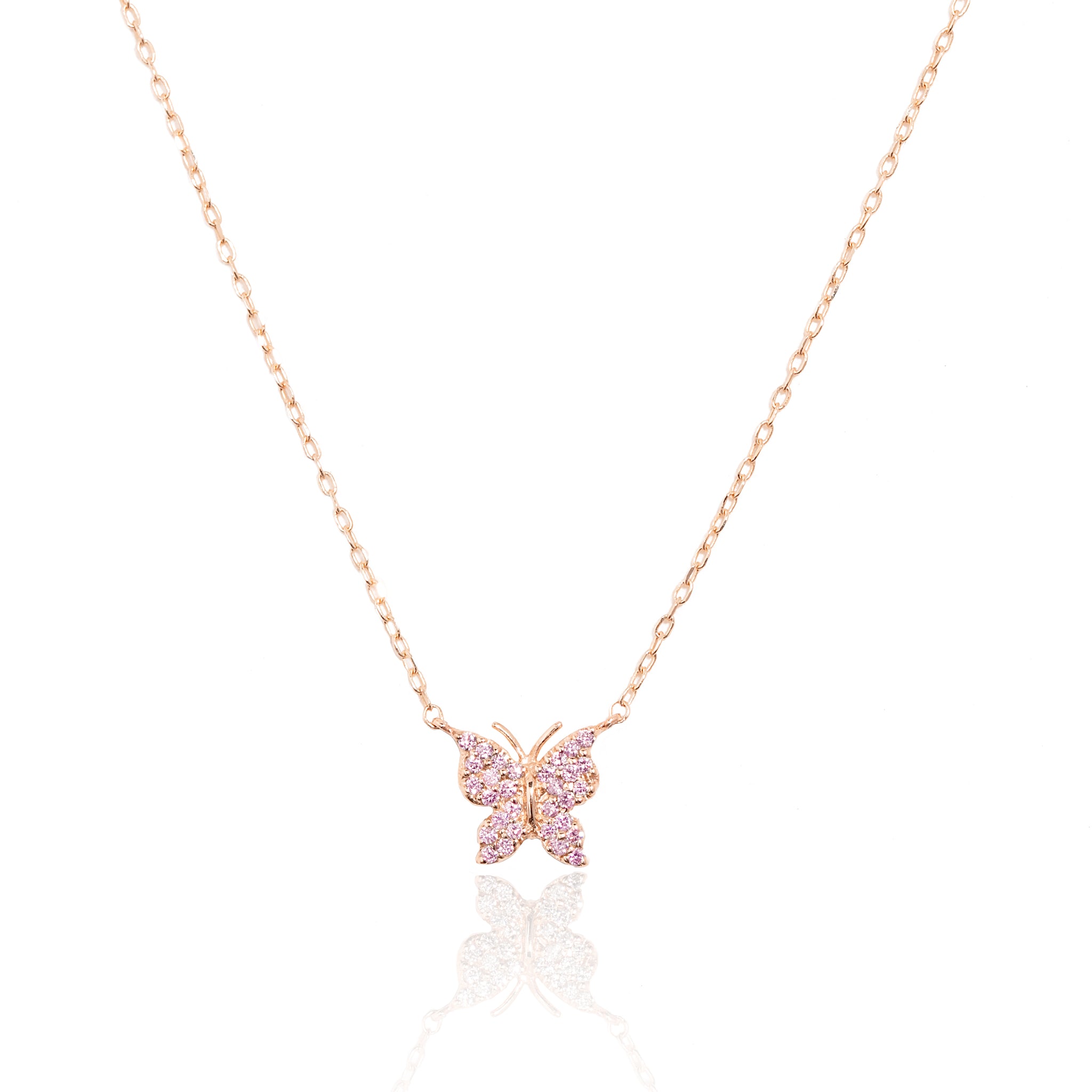 L.A. STEIN Pink Sapphire Pavé Butterfly Necklace in 14k Rose Gold