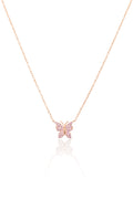 L.A. STEIN Pink Sapphire Pavé Butterfly Necklace in 14k Rose Gold