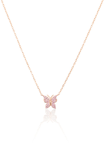 L.A. STEIN Pink Sapphire Pavé Butterfly Necklace in 14k Rose Gold