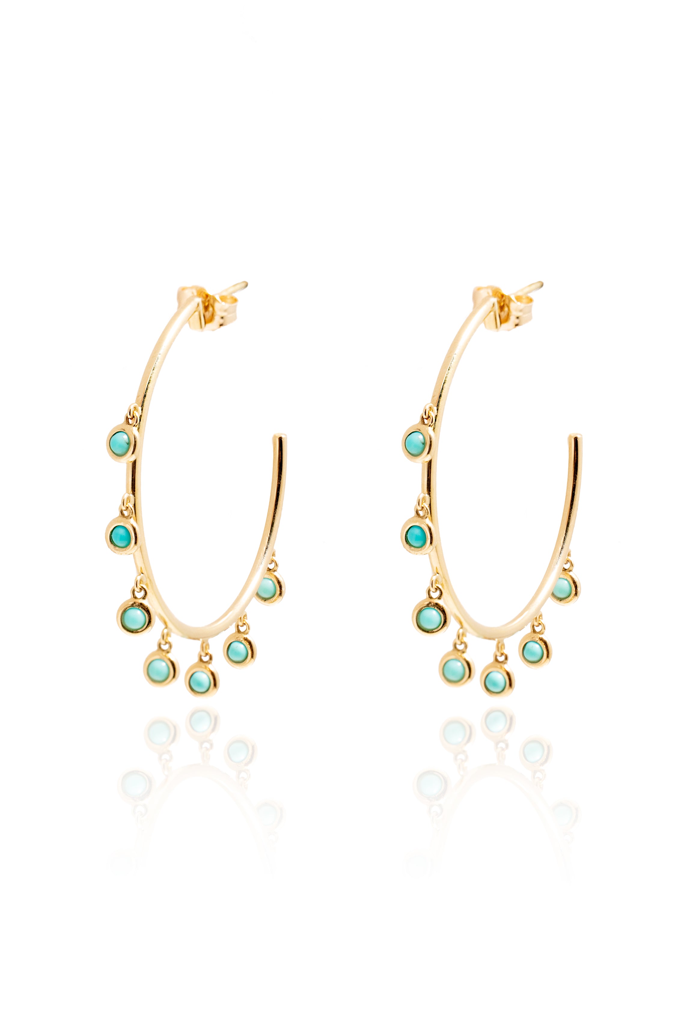 Small Turquoise Gypsy Hoops in Yellow Gold