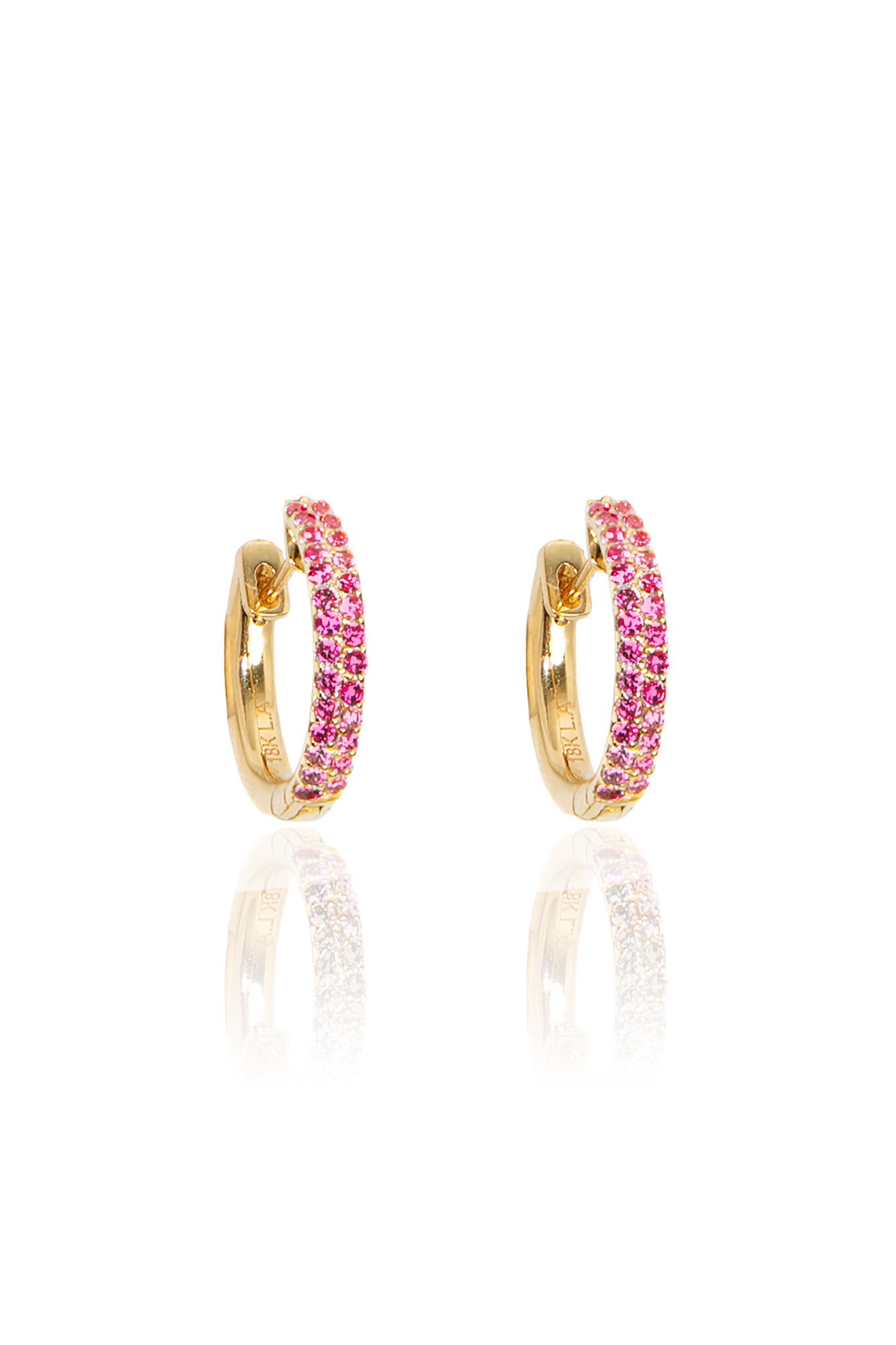 L.A. STEIN Pink Sapphire Pavé Huggies in Yellow Gold