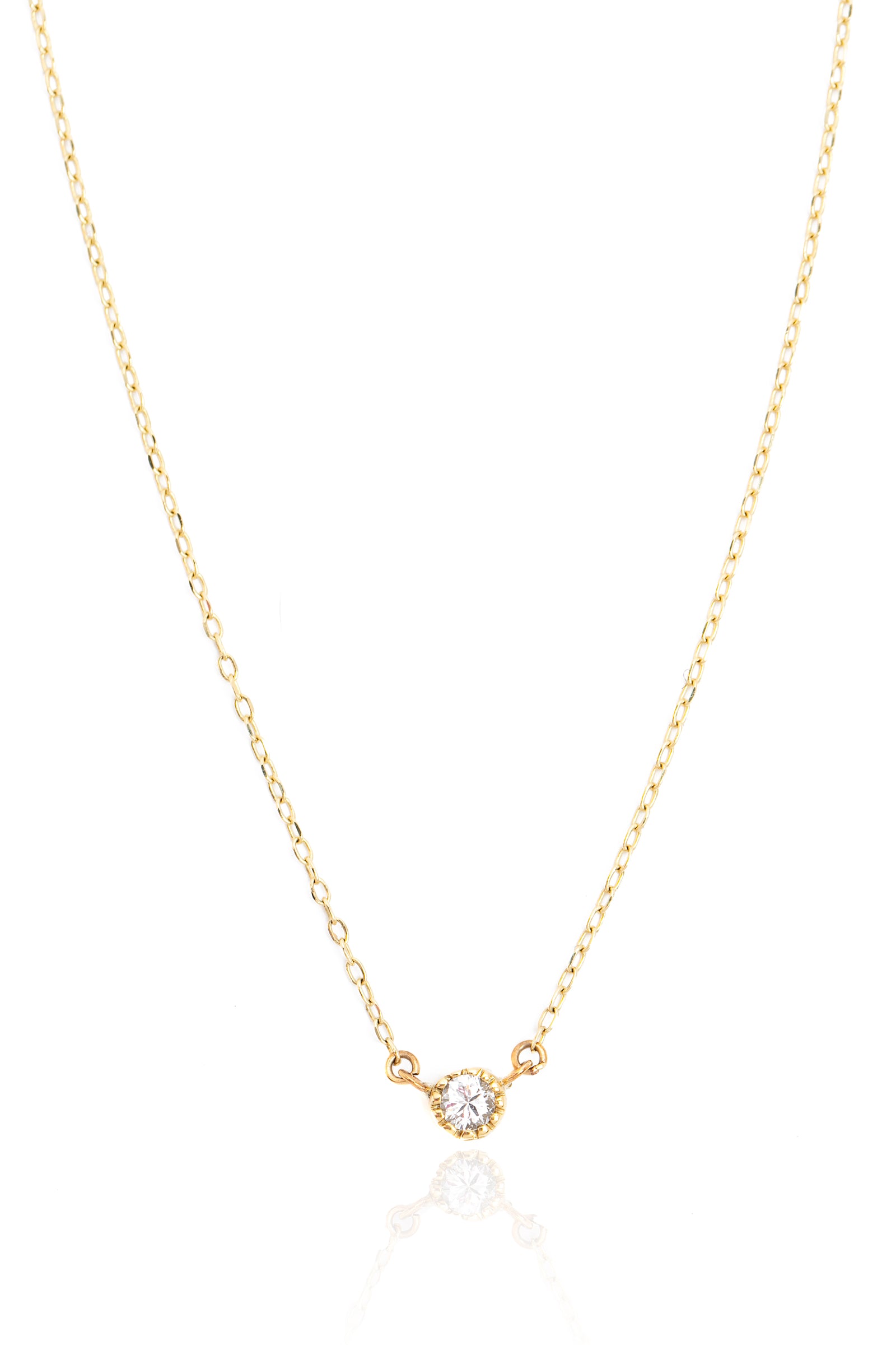L.A. STEIN Single Vintage Set Diamond Necklace in Yellow Gold