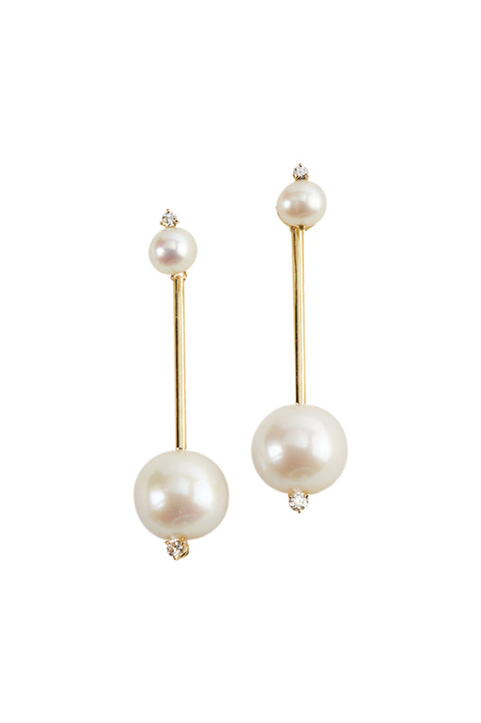 L.A. STEIN White Pearl Hatpin Diamond Stick Earrings