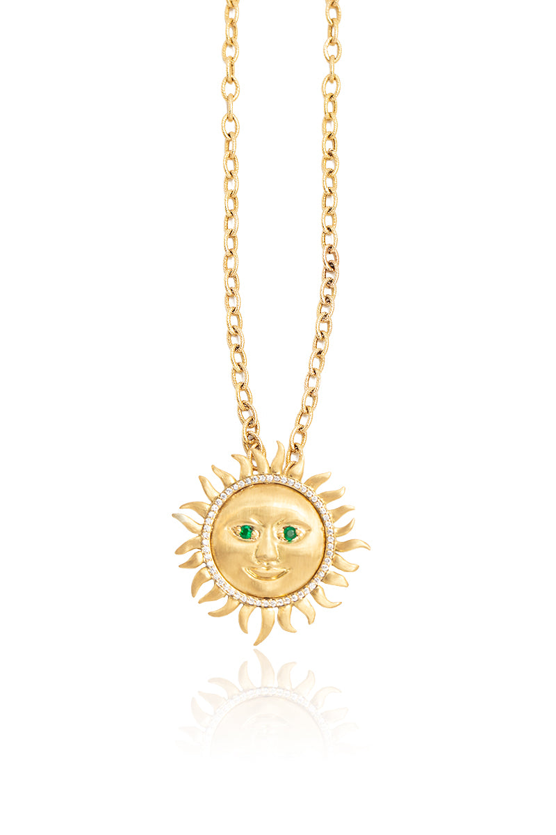 Jumbo Emerald Soleil Pendant Necklace in 18k Yellow Gold