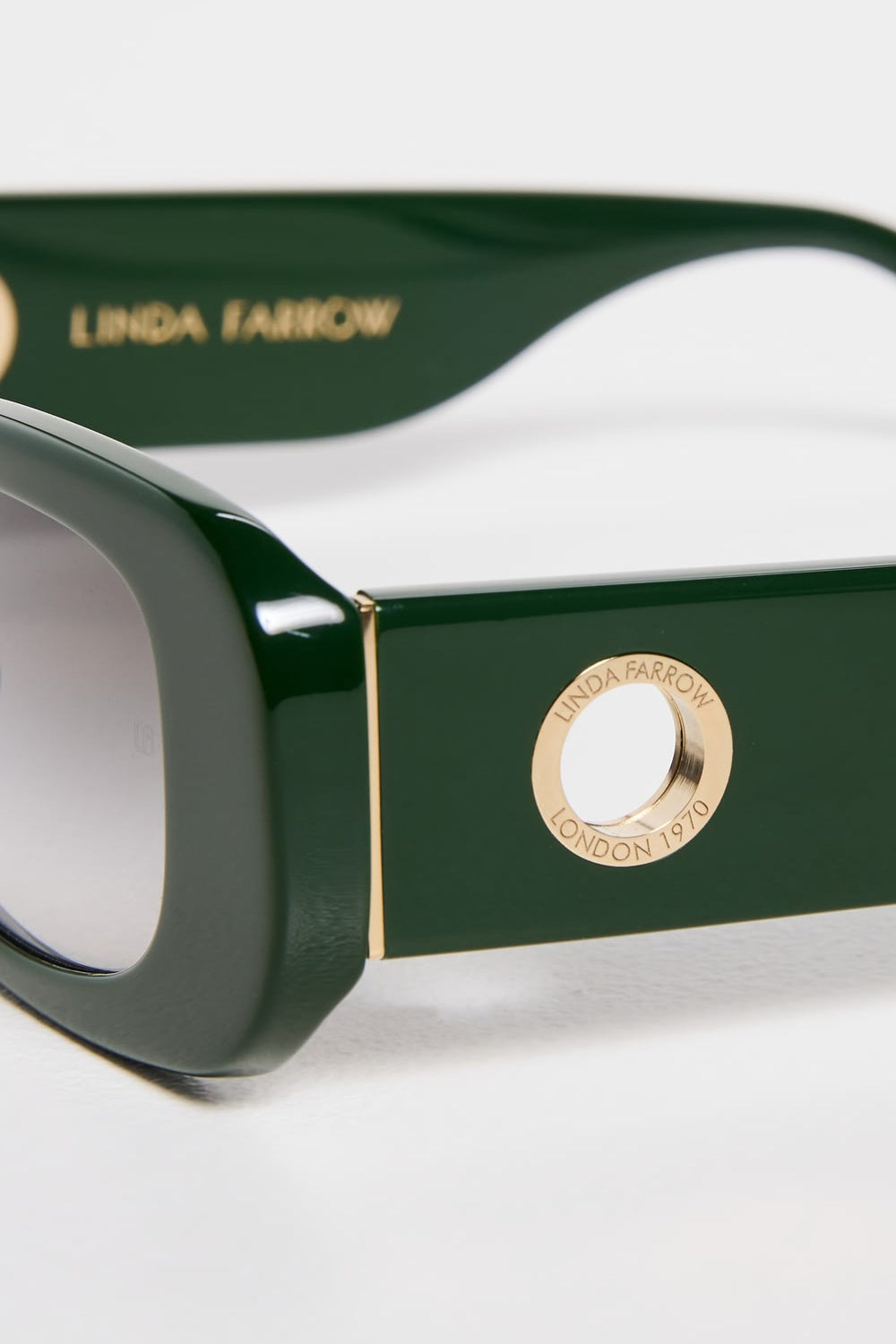 Taylor Rectangular Sunglasses in Yellow Gold and Green by LINDA