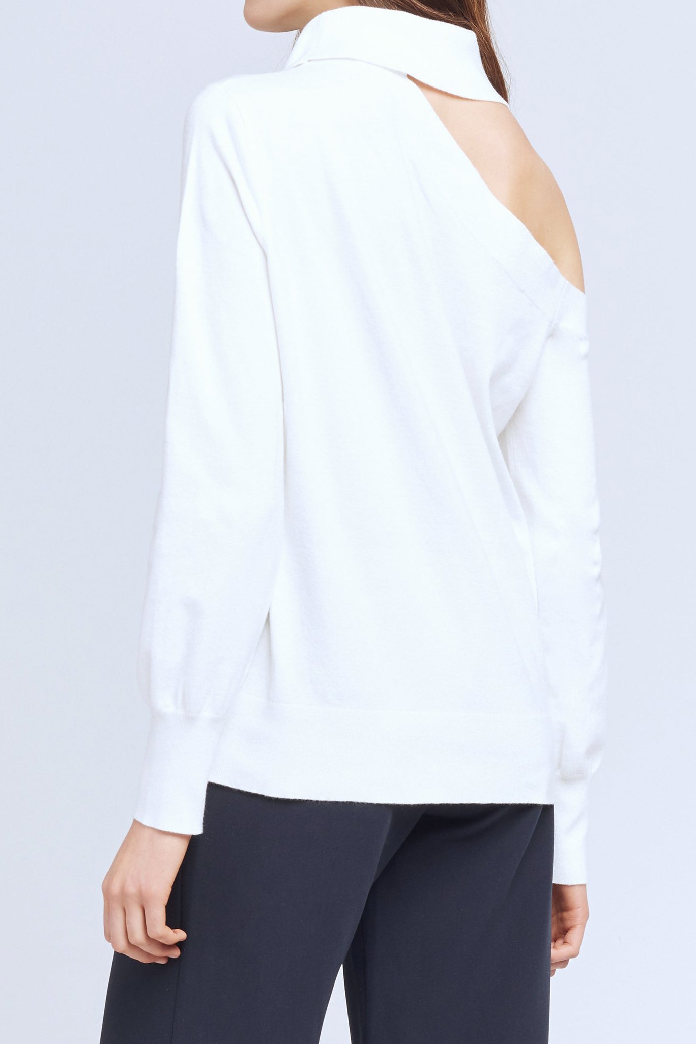 L'AGENCE Easton One Shoulder Sweater in Ivory