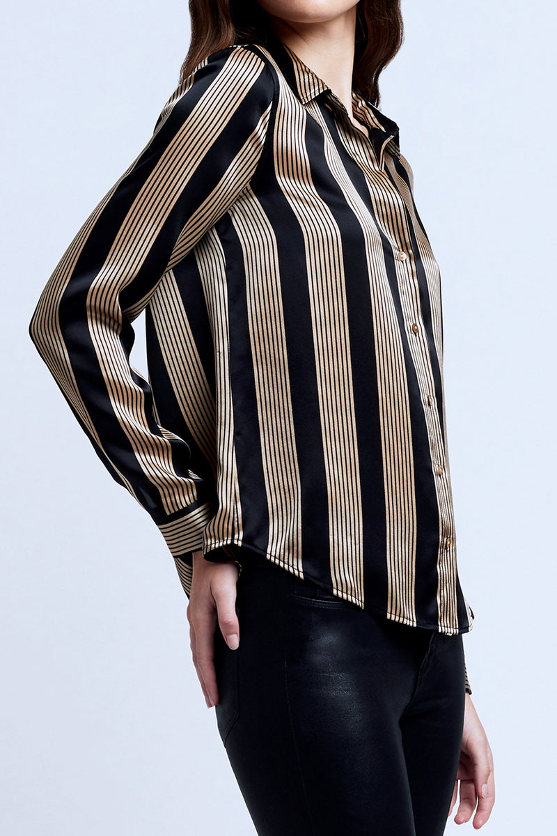 RAILS BLACK AND outlet GOLD STRIPED LONG SLEEVE BLOUSE SIZE LARGE