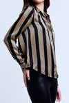 L'AGENCE Tyler Long Sleeve Blouse in Brown and Black Stripe