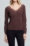 L'AGENCE Antoinette V-Neck Sweater in Chocolate Brown