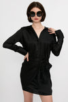 L'AGENCE Atlas Silk Satin Wrap Effect Dress in Black