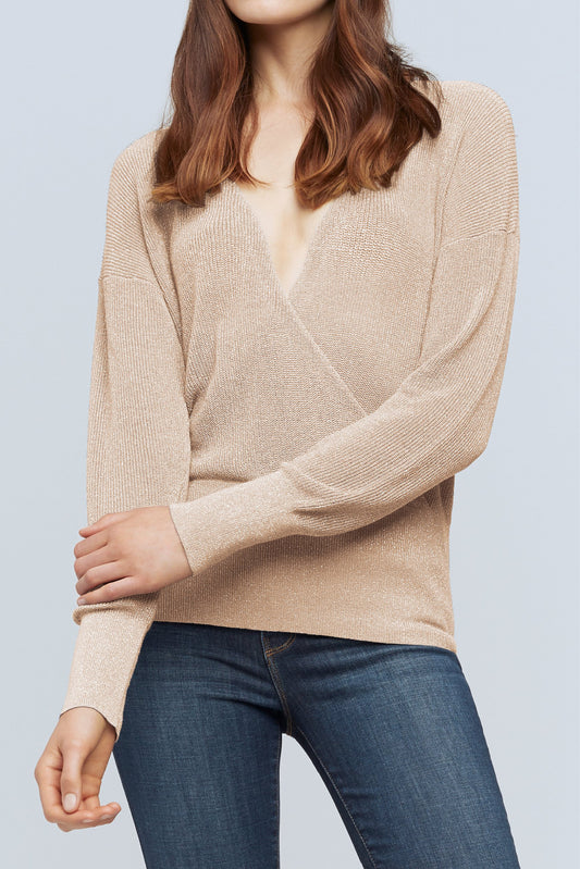 L'AGENCE Blair Crossover Pullover in Biscotti