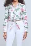 L'AGENCE Gaia Tie Front Blouse in Rosa Print