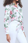 L'AGENCE Gaia Tie Front Blouse in Rosa Print