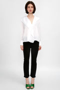 L'AGENCE Jaslynn Silk Open Collar Blouse in White