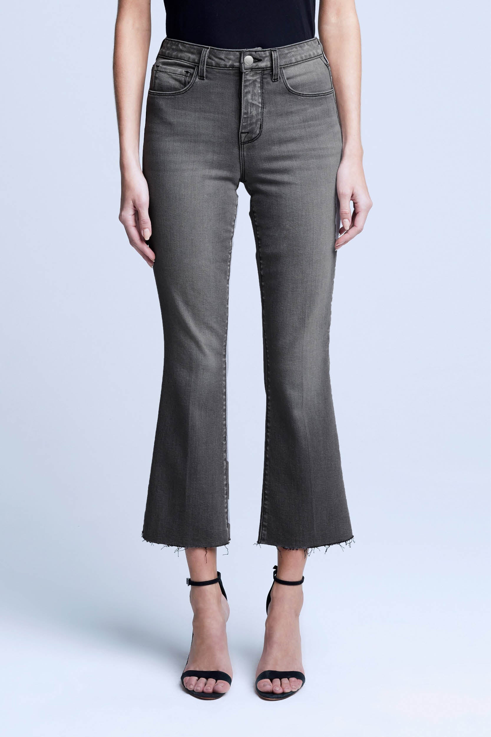 L’Agence Kendra High Rise Flare sale Crop Jeans in Misty Grey