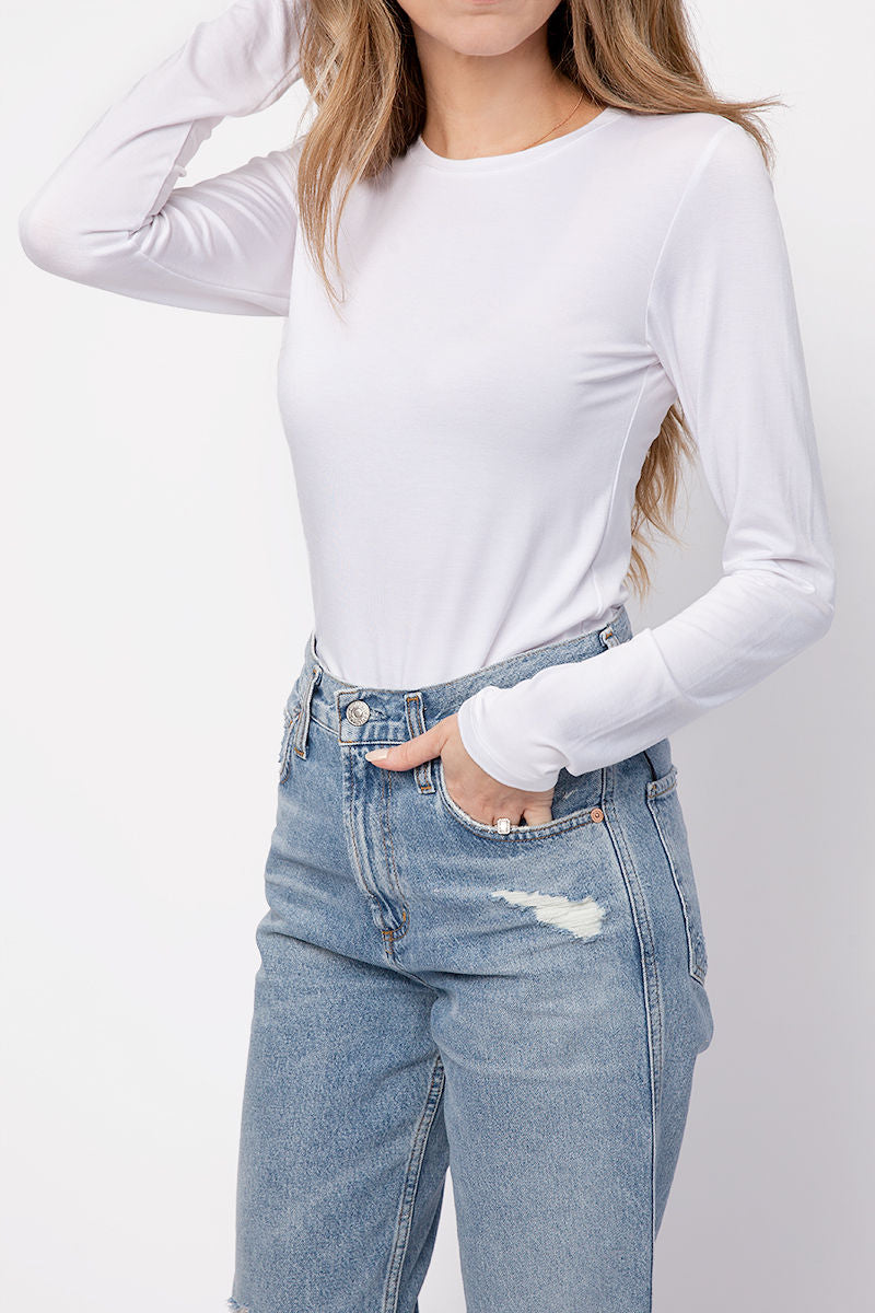 L'AGENCE Tess Long Sleeve Tee in White
