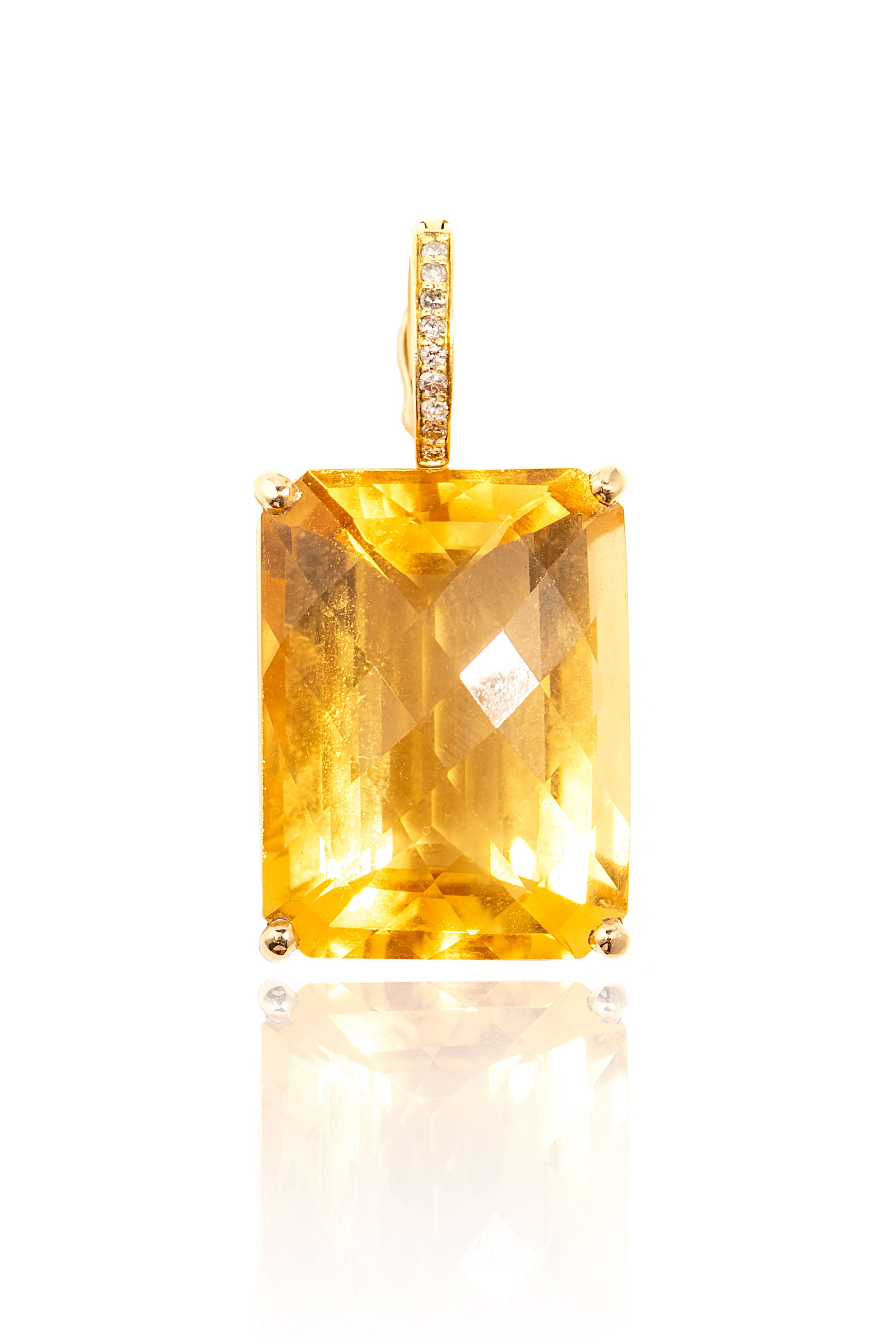 Large Diamond Citrine Pendant in Yellow Gold