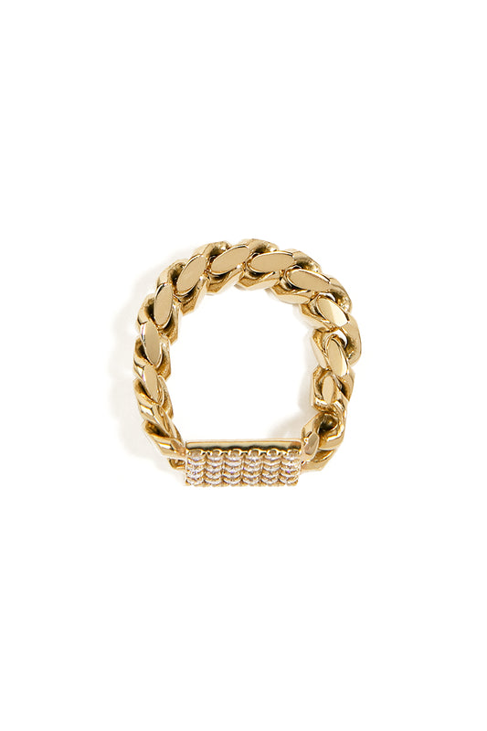 L.A. STEIN Medium Cuban Chain Diamond Pavé Ring in Yellow Gold