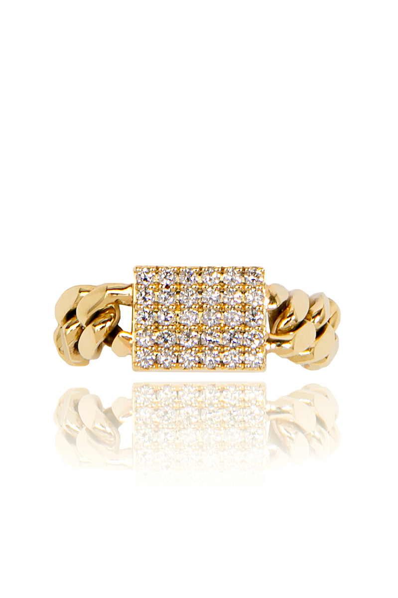 Medium Cuban Chain Diamond Pavé Ring in Yellow Gold