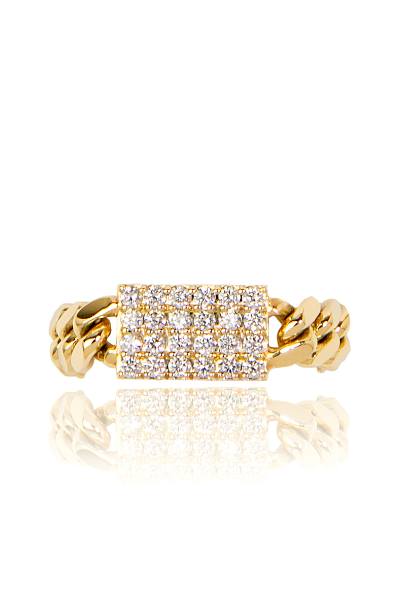 Small Cuban Chain Diamond Pavé Ring in Yellow Gold