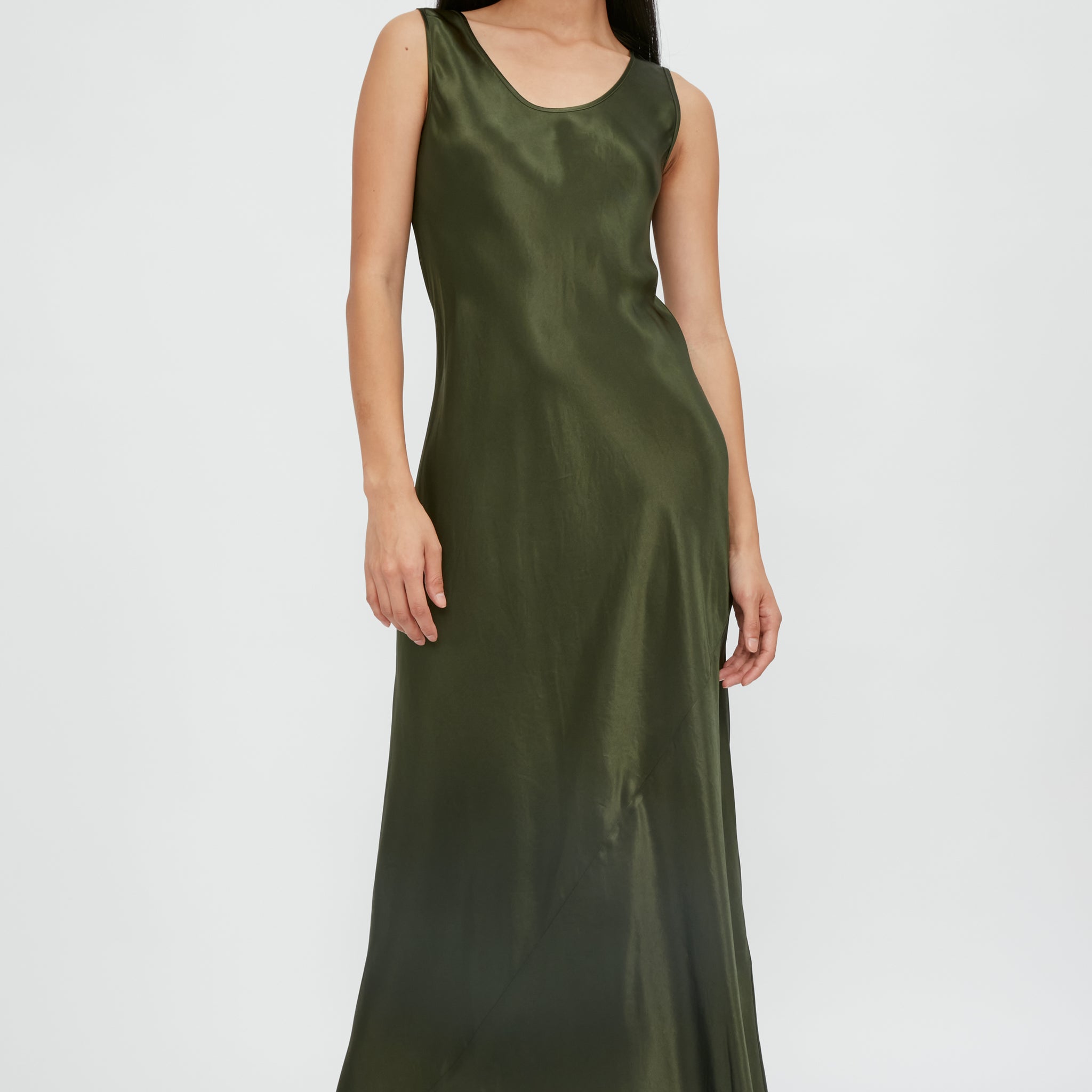 Max Mara Ares Satin Maxi Dress | Olive Green | T. Boutique Max Mara Ares Satin Maxi Dress | Olive Green | T. Boutique