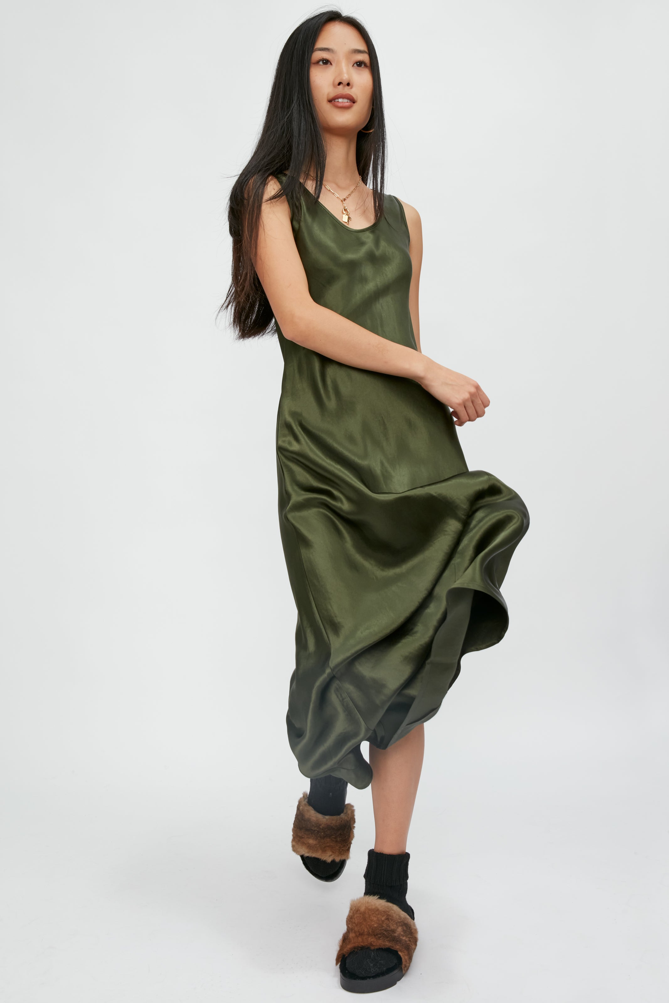 Max Mara Ares Satin Maxi Dress | Olive Green | T. Boutique Max Mara Ares Satin Maxi Dress | Olive Green | T. Boutique