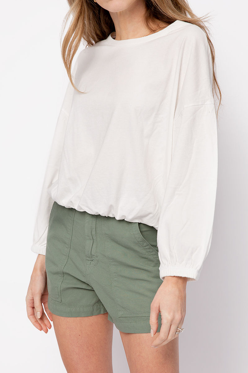 NSF Annelise Shirred Hem Bubble Top in White