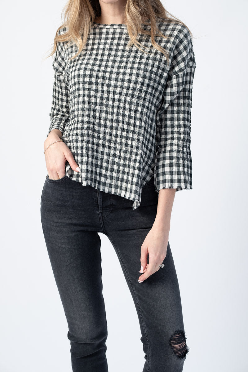 NSF Maria Long Sleeve Tunic in Ivory Plaid