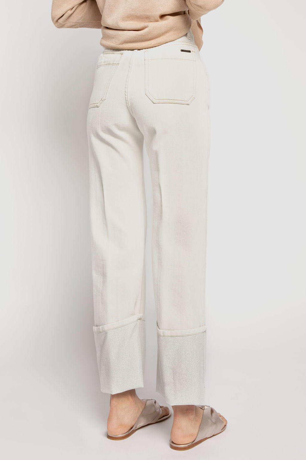 PESERICO Cotton Pant with Lurex Cuffs in Parchment