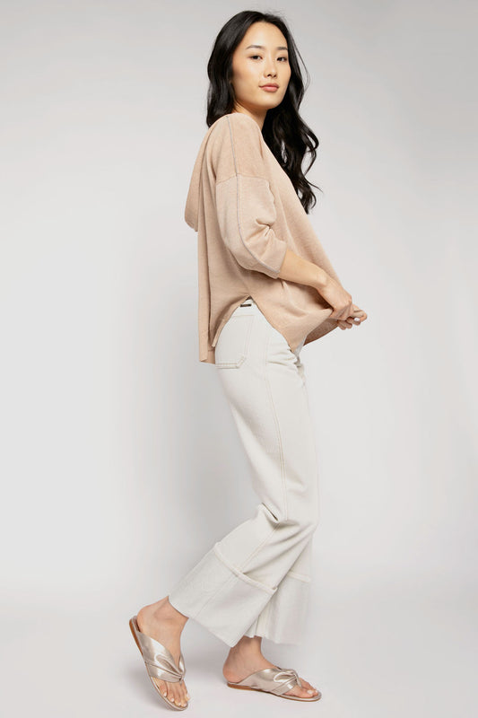 PESERICO Cotton Pant with Lurex Cuffs in Parchment