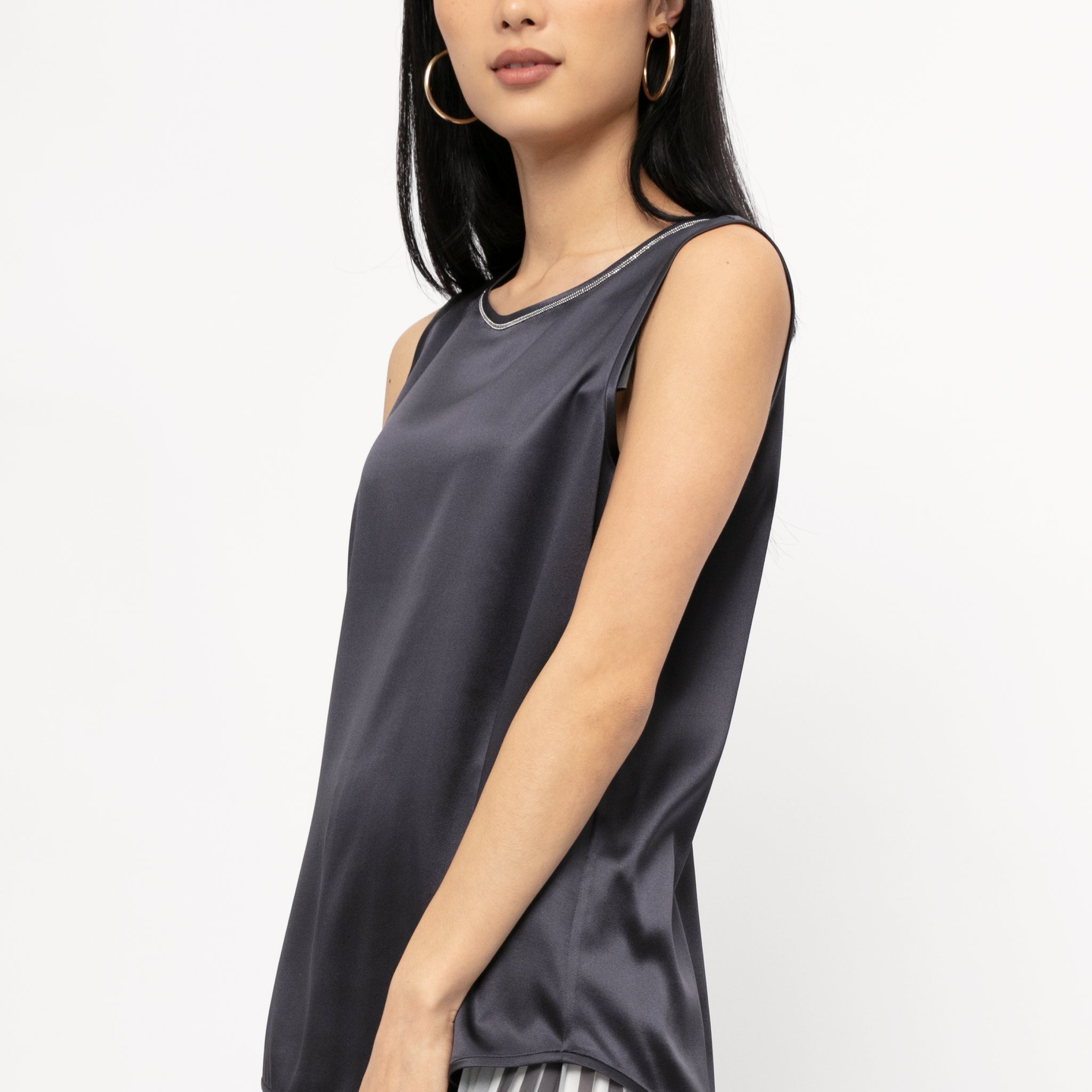 PESERICO Silk Satin Top in Shadow Blue