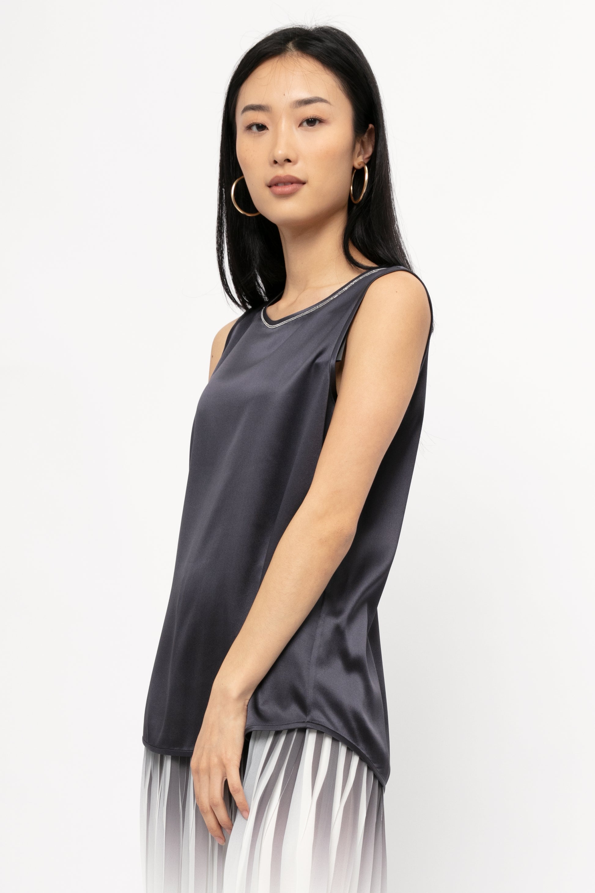 PESERICO Silk Satin Top in Shadow Blue