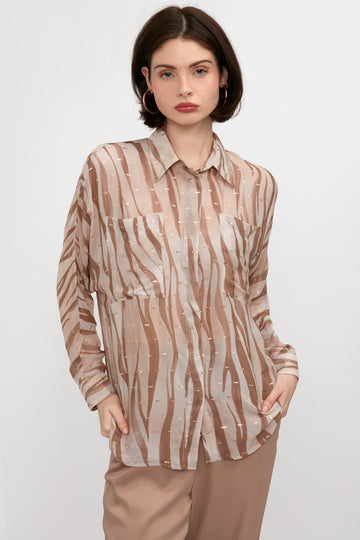 PESERICO Voile Viscose Blouse with Lurex in Sepia