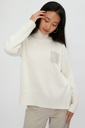 PESERICO Wool Silk Cashmere Sweater in First Snow