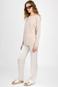 PRIVATE 0204 Cotton Silk Crewneck Pullover Sweater in Pearl