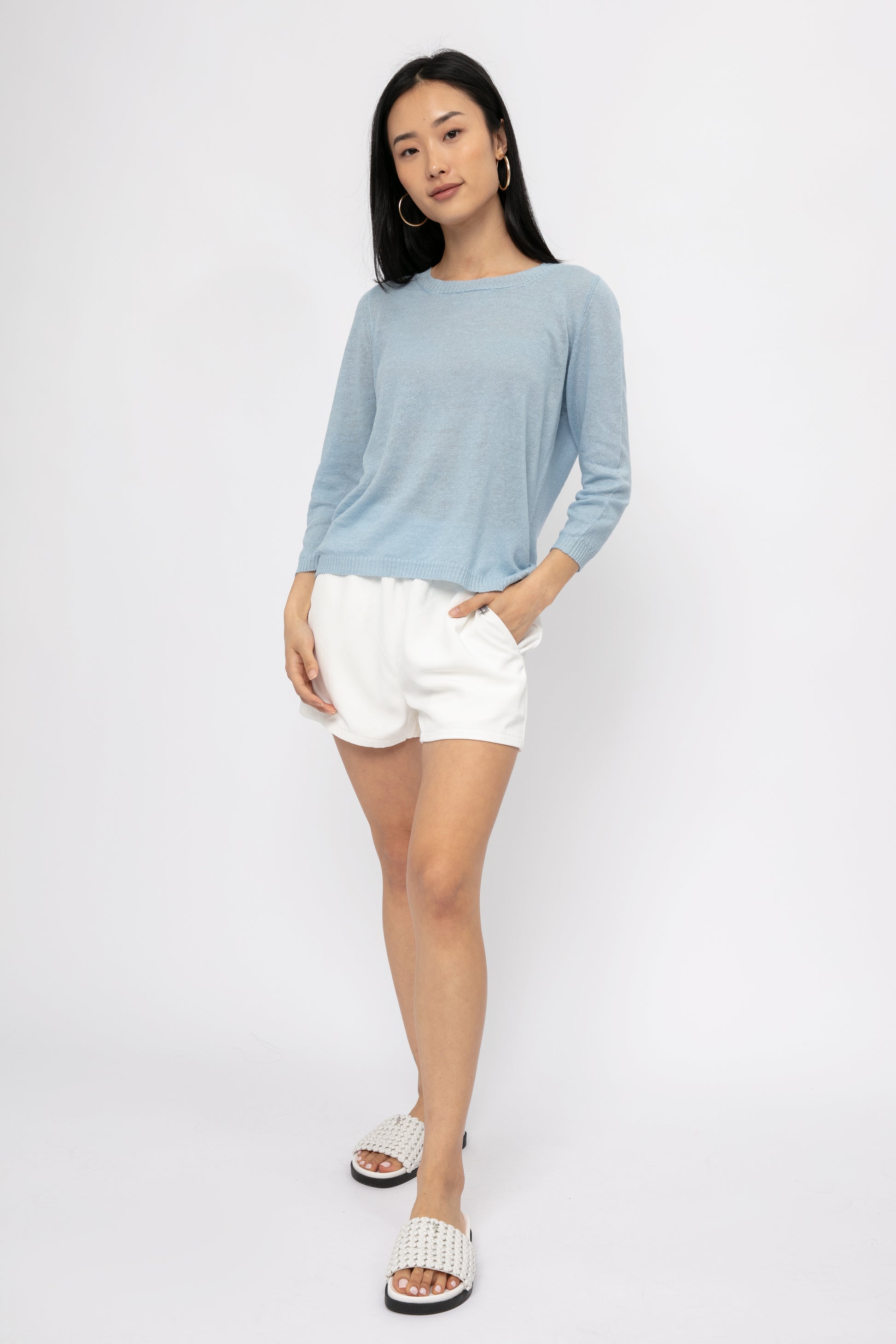 PRIVATE 0204 Cotton Linen Top in Ciel Blue