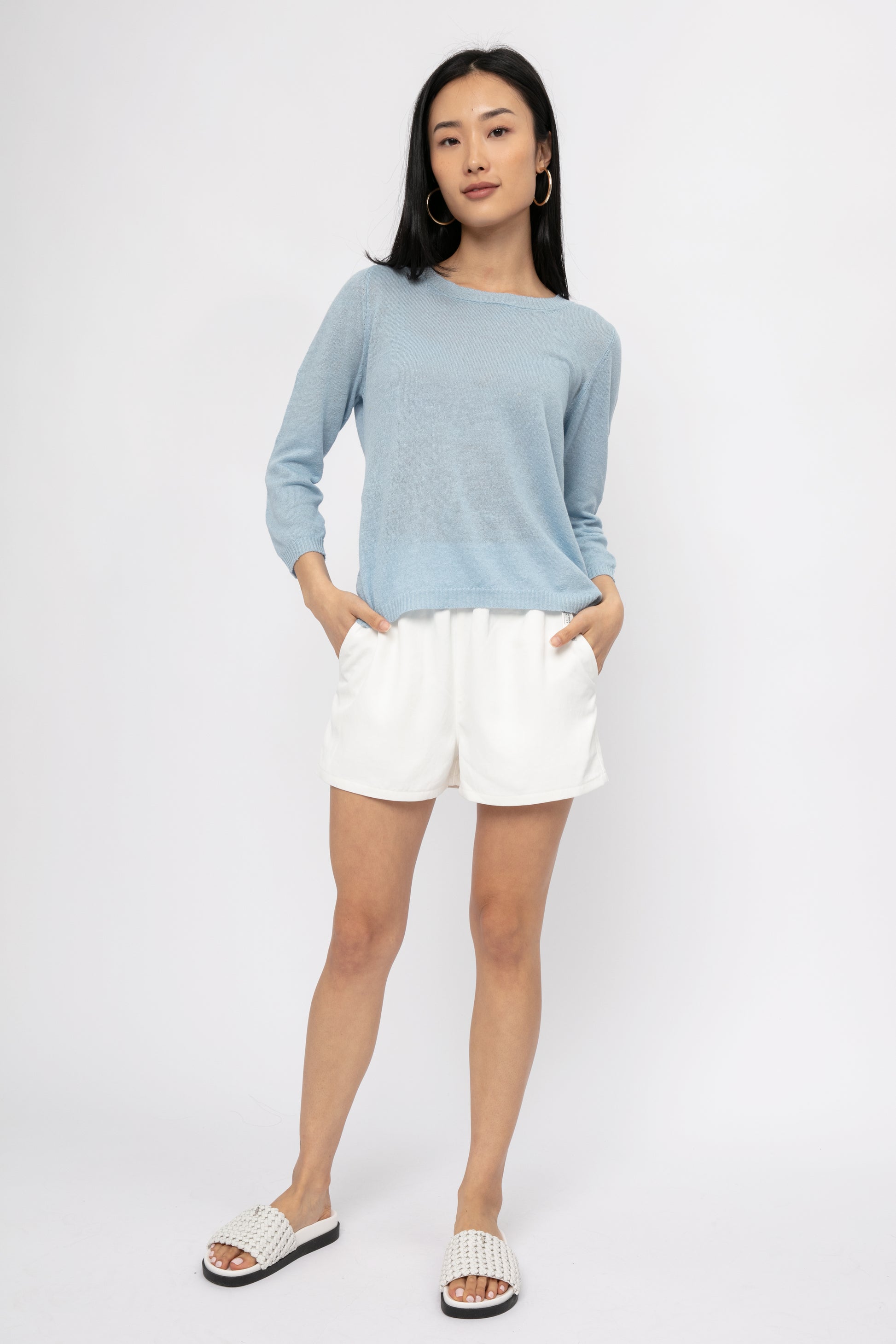 PRIVATE 0204 Cotton Linen Top in Ciel Blue